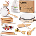 Toddler Musical Instruments Montessori Natural Wooden Percussion Instruments for Kids Preschool Educational Musical Toys Set for Boys and Girls with Storage Bag