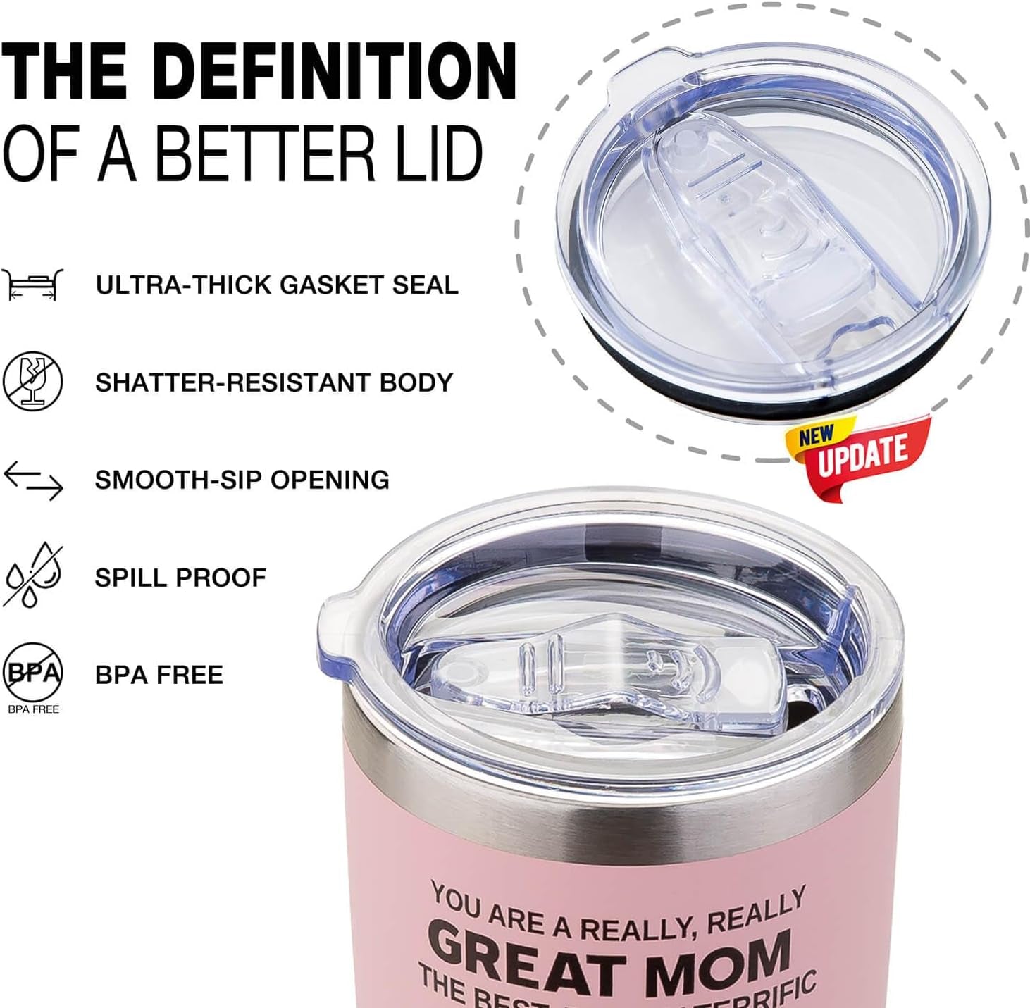 Gifts for Mom from Daughter, Son - Cool Birthday, Christmas, Mothers Day, Valentines Day Gift for Mom - Best Mom Ever Gifts - Moms Tumbler Cup Mug, 20 Oz Insulated Stainless Steel, Pink