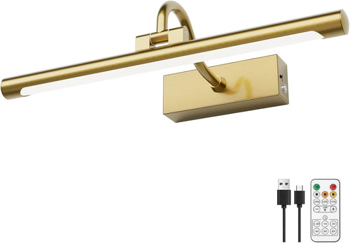 15.7" Brass Picture Lights for Wall Rechargeable,10000Mah Battery Operated Art Light for Paintings,3Cct Dimmable, Rotatable Gallery Light for Pictures Display