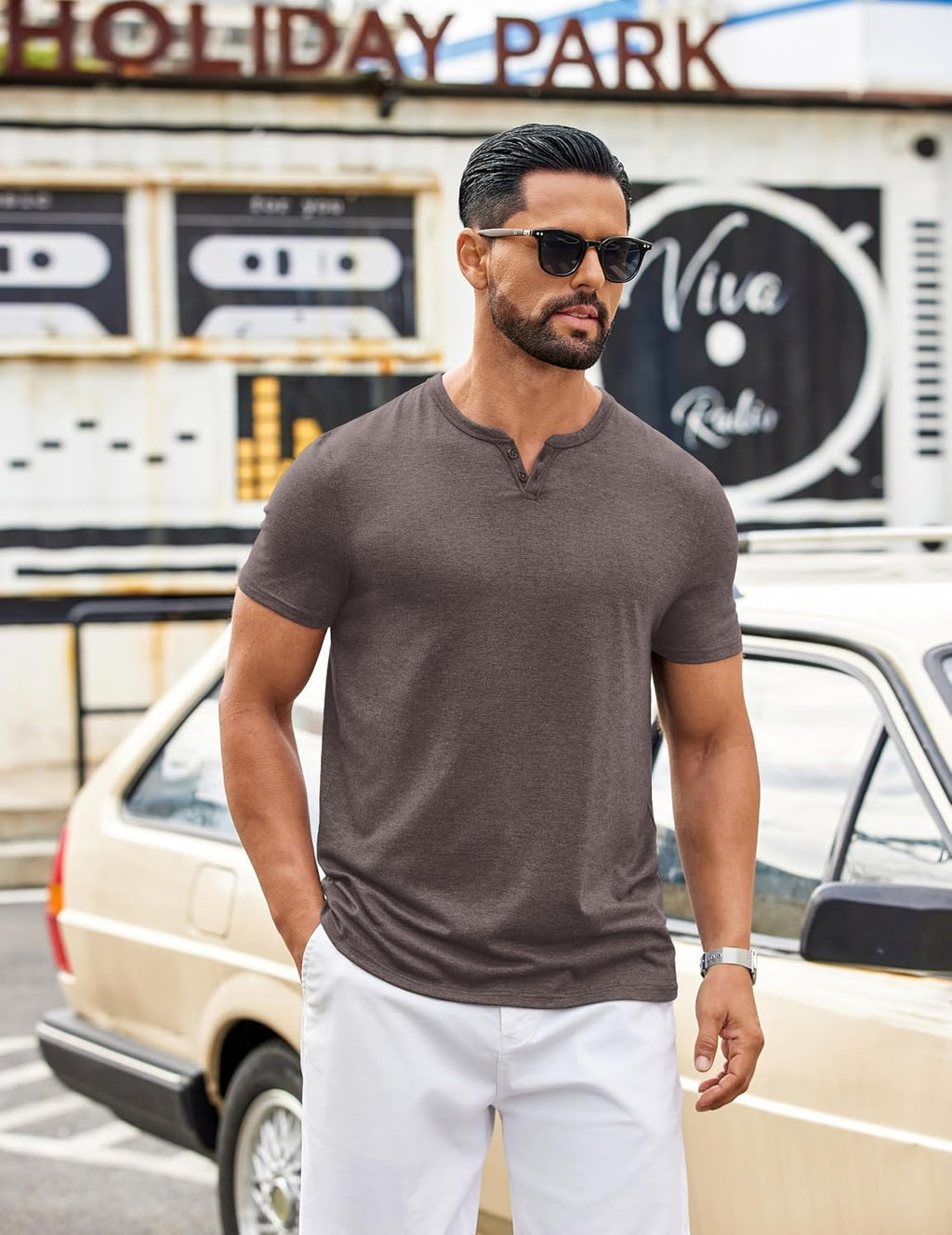Men'S T Shirts Short Sleeve Casual V Neck T-Shirt Soft Notch Neck Tee Classic Plain Shirts