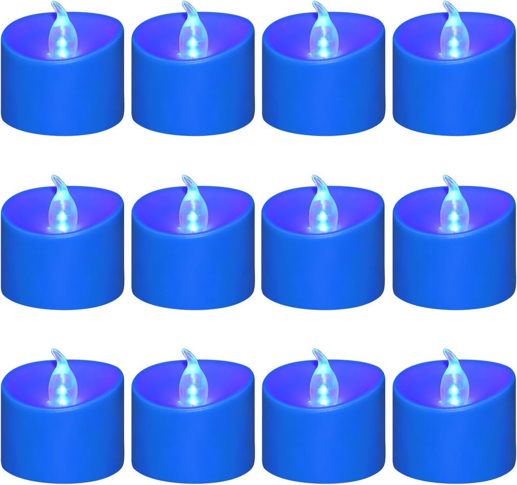 24 Pack Flickering LED Tea Lights, Last 100H+, Blue Light