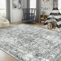 7X9 Washable Nursery Girls Low Pile Area Rug Grey | Non-Slip Soft Rugs for Bedroom Kids Playroom Living Room, Print Pattern Water Repellent Carpet Indoor Decor