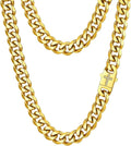 Mens Cuban Link Chain Necklace 6/9/12Mm, 18-30Inch, Stainless Steel/Black/Gold Plated with Blinged Out Cross Clasp, Hip Hop Chunky Jewelry for Men