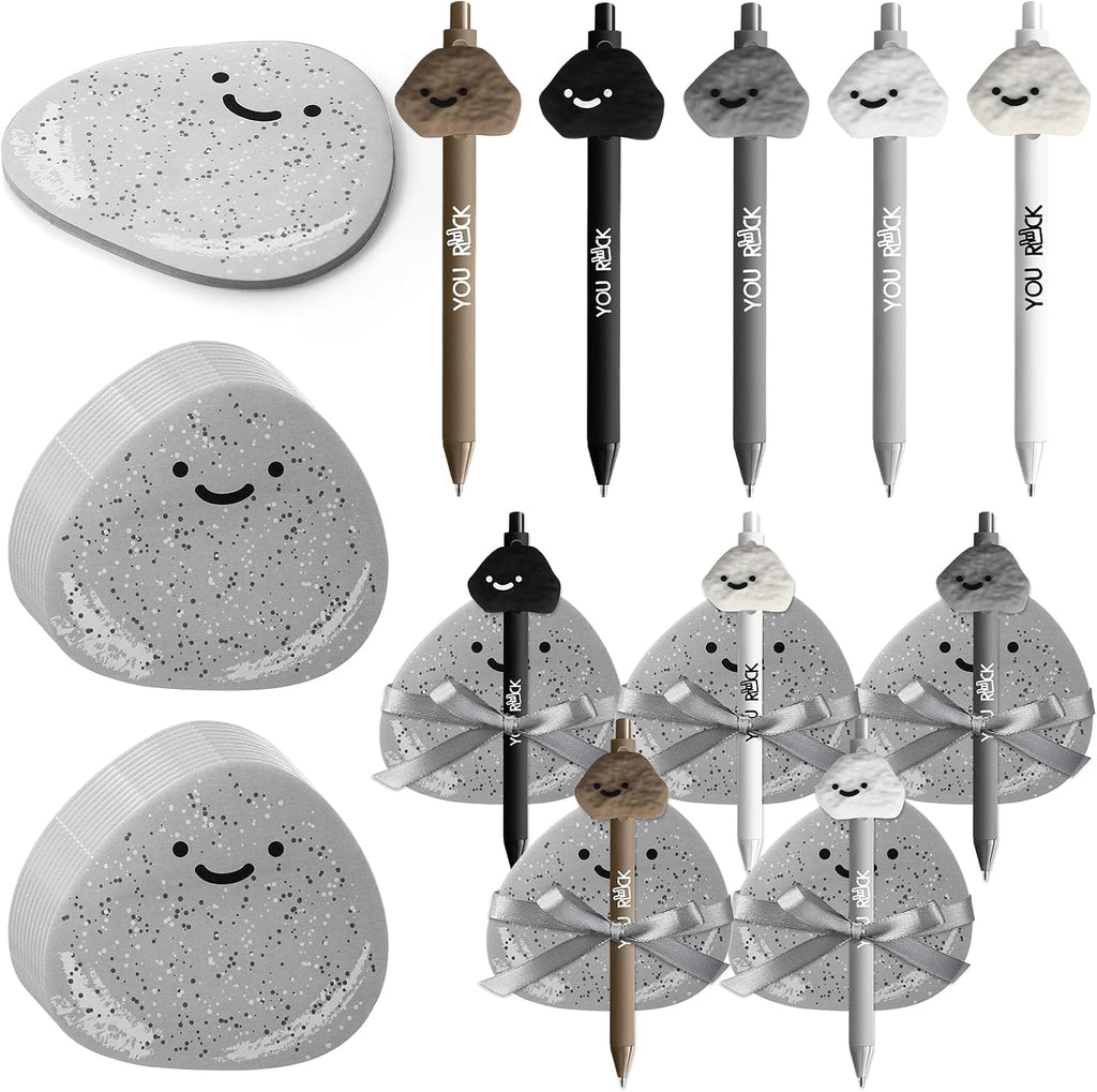 30 Set You Rock Resin Stone Pen Sticky Notes Gift Bulk Cute Notepad | Back to School Gift, Employee Coworker Appreciation Gifts, Sticky Note Pen for Office, Classroom Reward, Nurse Team Staff