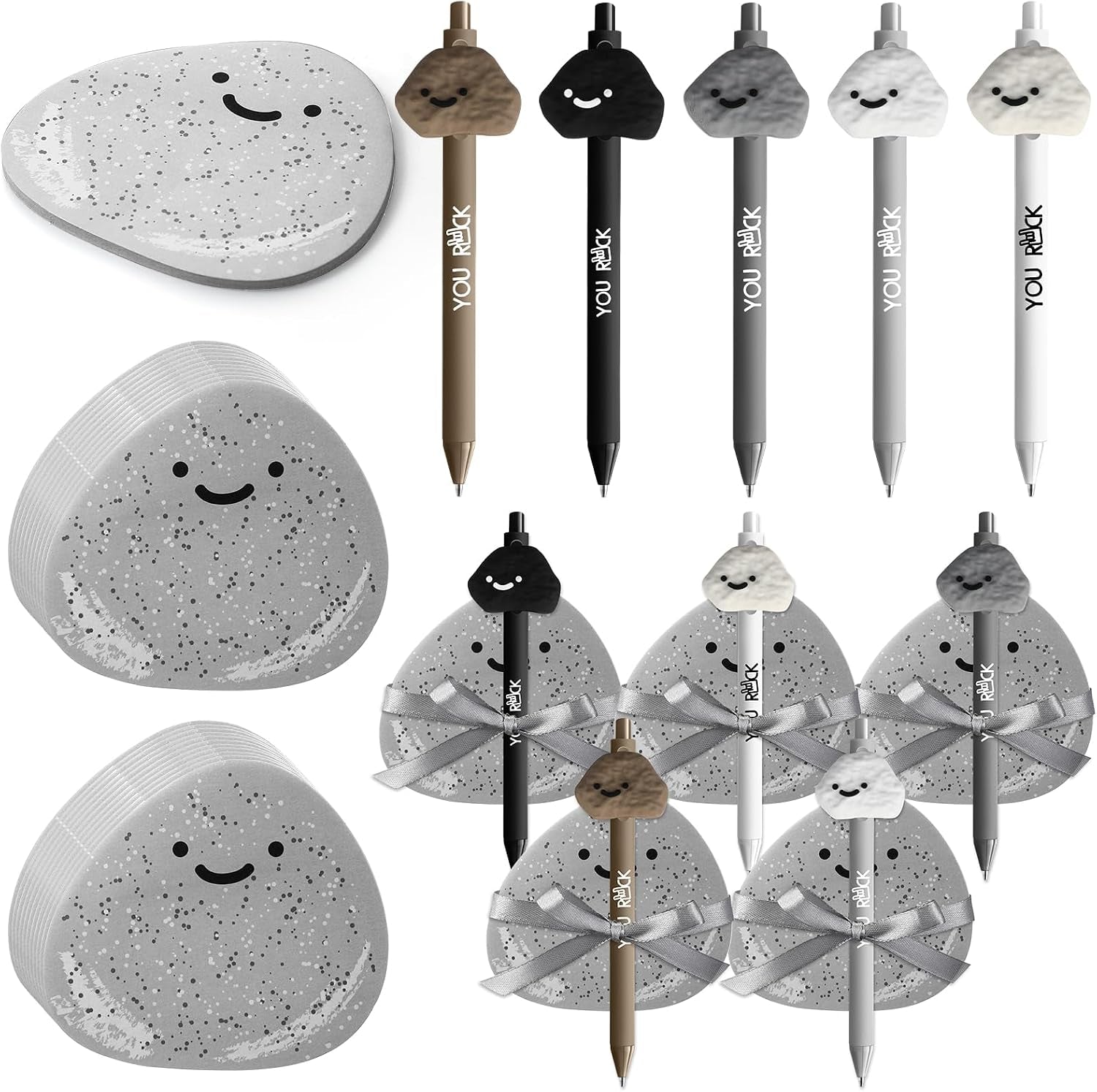 30 Set You Rock Resin Stone Pen Sticky Notes Gift Bulk Cute Notepad | Back to School Gift, Employee Coworker Appreciation Gifts, Sticky Note Pen for Office, Classroom Reward, Nurse Team Staff