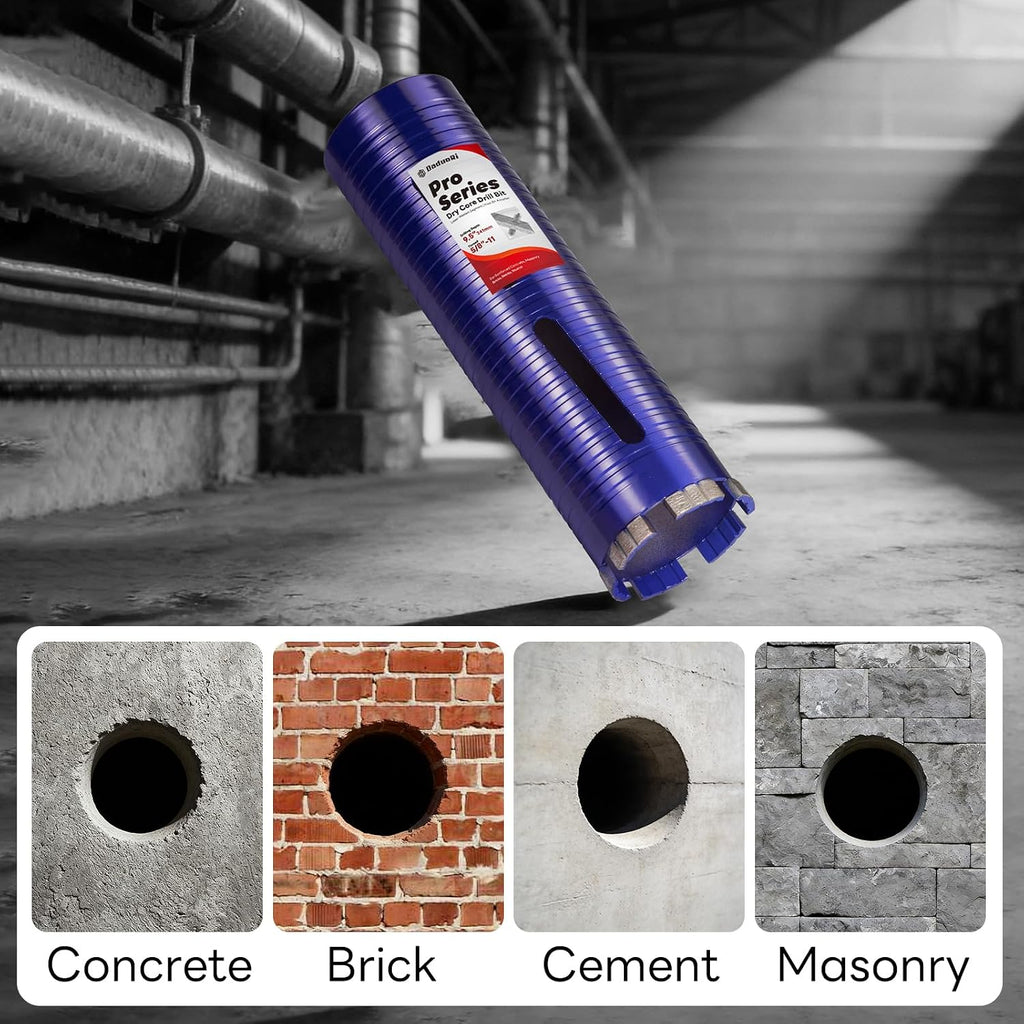 1-1/4" Core Drill Bit with Pilot Bit & Adapters(Sds plus and 1/2" Hex), 5/8"-11 Thread, 9.5" Depth, Upgraded-Welded Segments Diamond Core Bits for Concrete, Masonry, Brick, Stone