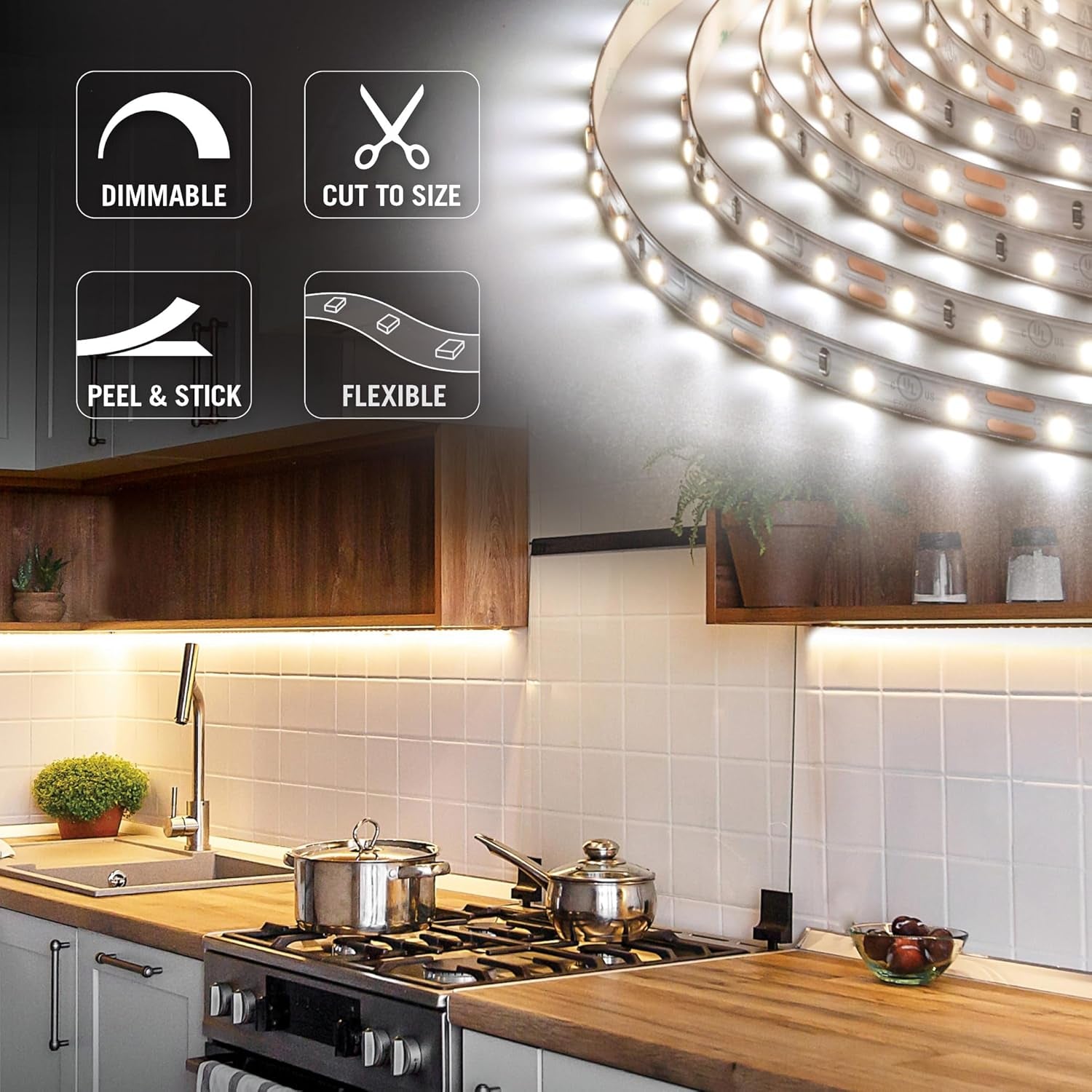 Ribbonflex Pro 12V White LED Strip Lights 60 Led/M, 3000K, 12 Ft, 142220