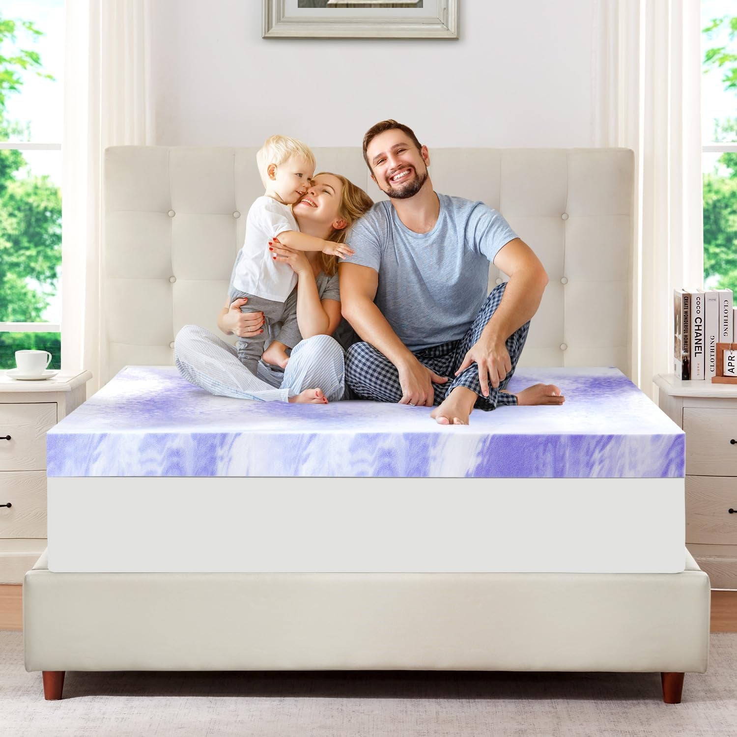 3 Inch Ventilated Design Memory Foam King Size Mattress Topper | Cooling Gel Infused Swirl Foam Pad for Pressure Relief Back Pain,Bed Topper for Body Support, Certipur-Us Certified