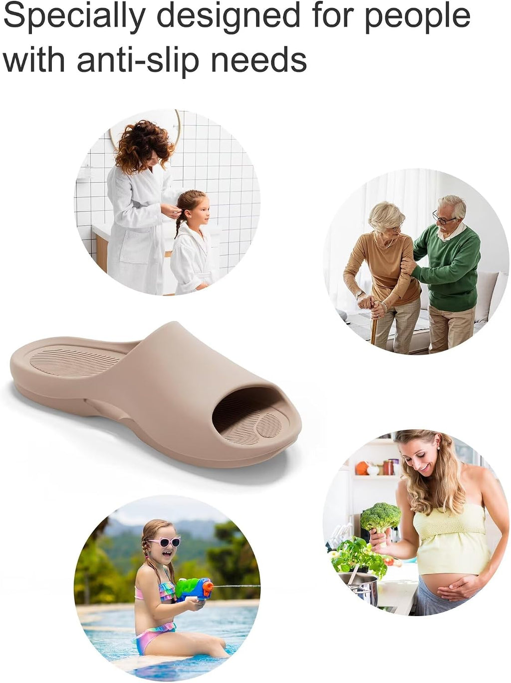 KM228 Non Slip Shower Shoes, Arch Support EVA Slides | Rubber Anti-Slip Outsole, Cushioned Sole, Side Drainage, Toe Protection, Ideal for Seniors Adults Family, Bathroom Pool Beach