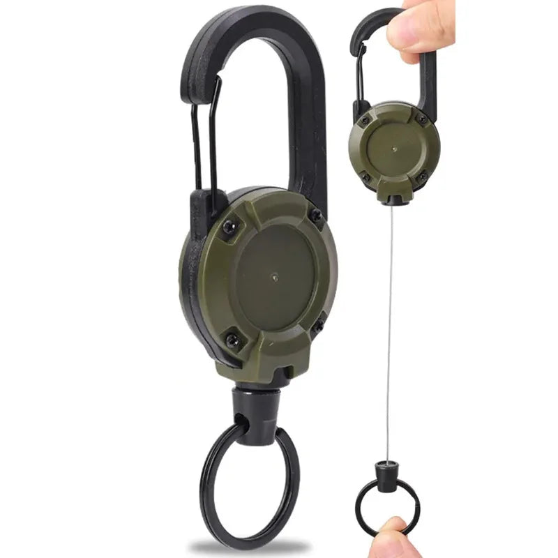 Retractable Heavy Duty Pull Reel Carabiner Key Chains Strong Steel Wire Rope Buckle Spring Key Ring Outdoor Sporty Keychain Tool