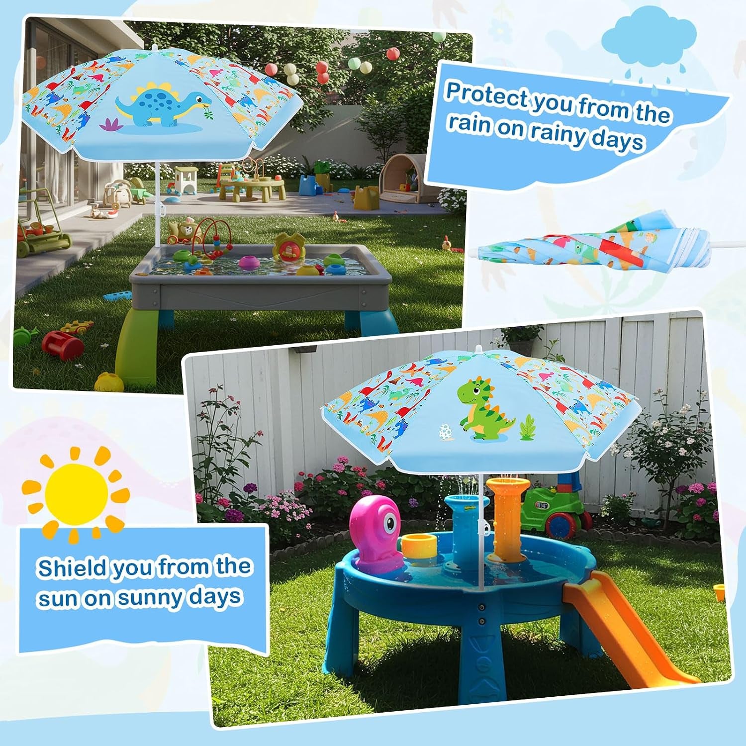 Water Table Umbrella (Table Not Included), Kids Seaside Beach Umbrella Picnic Canopy for Summer Toddlers Sand Beach Camping Garden Outdoor Pool Shade Party Supply(Dinosaur Theme)