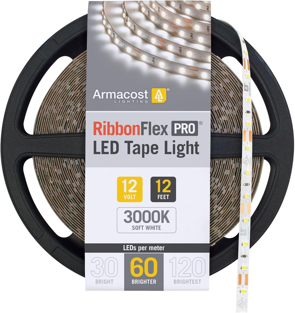 Ribbonflex Pro 12V White LED Strip Lights 60 Led/M, 3000K, 12 Ft, 142220