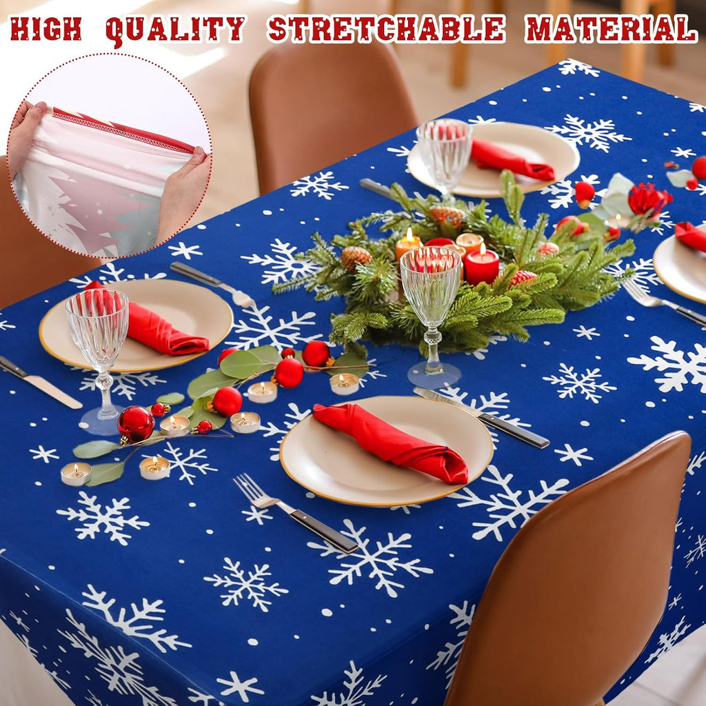 2 Pcs Winter Snowflake Stretch Table Cover 6 Feet Snowflake Xmas Spandex Table Clothes Party Decorations for Holiday Party Celebration Picnic Dinner Decor