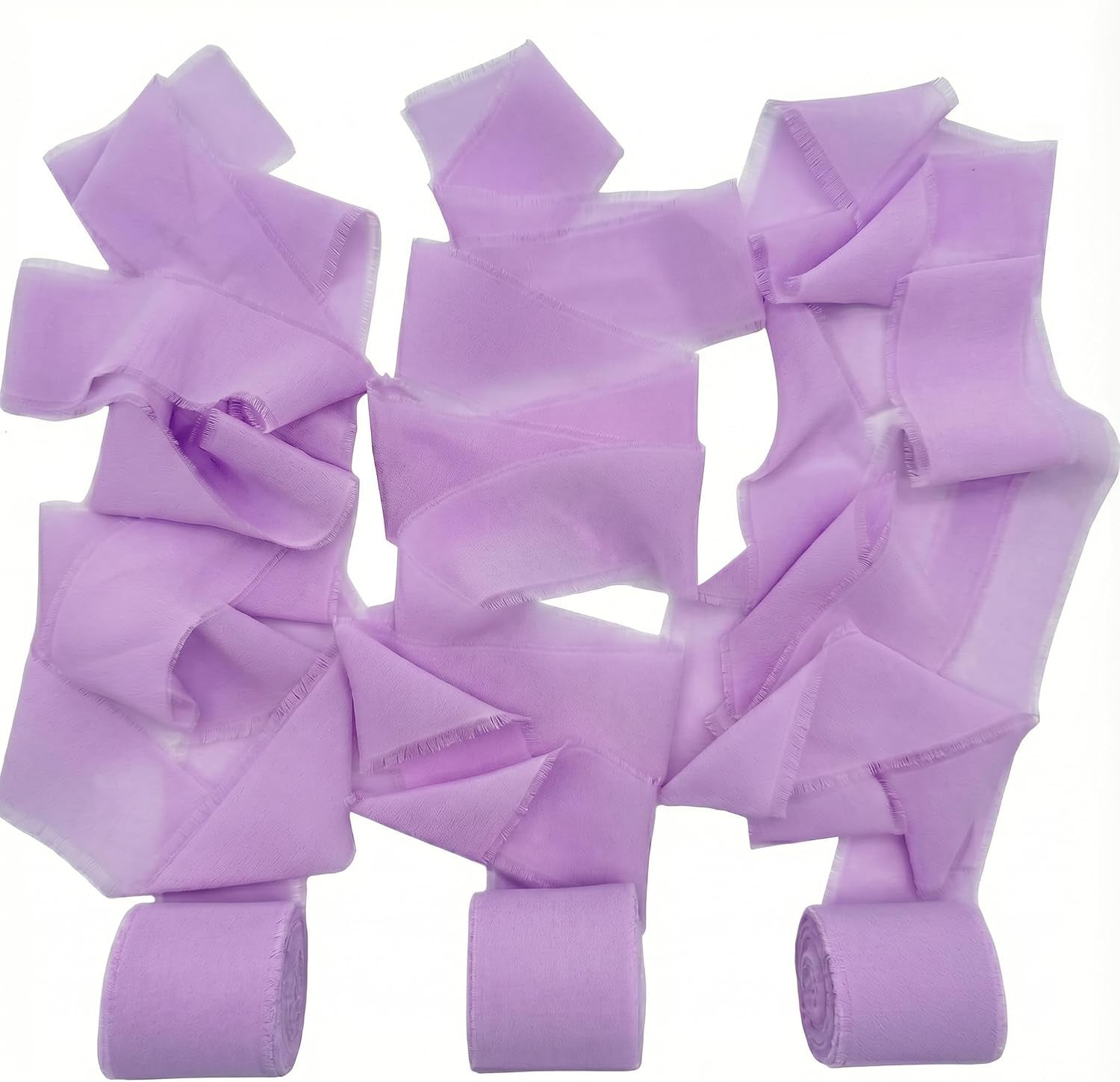 Handmade Chiffon Ribbon 1.5 Inch Wide, 3 Rolls 21 Yards, Lavender Frayed Edge Fabric Ribbon for Wedding Styling, Floral Arrangements, Gift Wrapping & Decorative Crafts(Lavender)