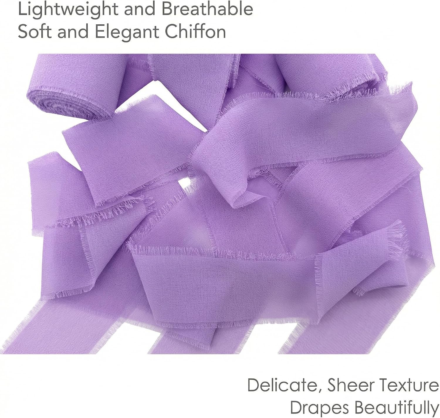 Handmade Chiffon Ribbon 1.5 Inch Wide, 3 Rolls 21 Yards, Lavender Frayed Edge Fabric Ribbon for Wedding Styling, Floral Arrangements, Gift Wrapping & Decorative Crafts(Lavender)