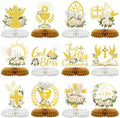12 Pcs First Communion Decoration Baptism Party Honeycomb Centerpieces God Bless Cross Table Toppers for Baptism Themed Birthday Baby Shower Supplies (Holy Communion)