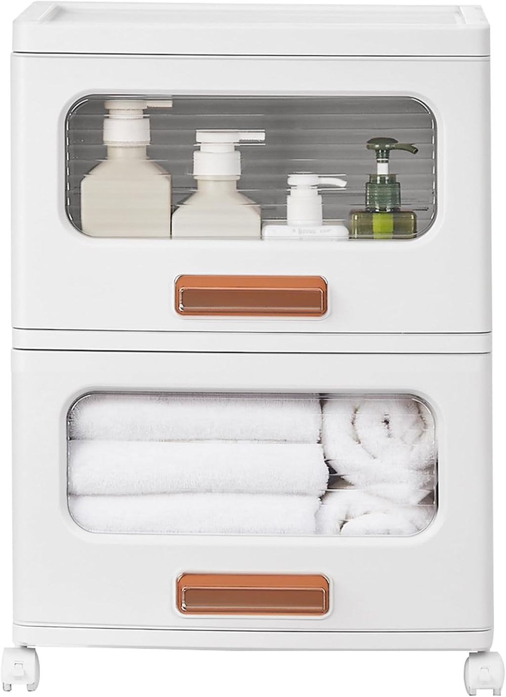 Plastic Storage Cabinet with Drawers, Stackable Storage Bins with Wheels, Waterproof Bathroom Storage Organizer, Multi-Tier Storage Drawers for Bedroom, Living Room, Kitchen, Medium 2-Tier