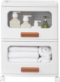 Plastic Storage Cabinet with Drawers, Stackable Storage Bins with Wheels, Waterproof Bathroom Storage Organizer, Multi-Tier Storage Drawers for Bedroom, Living Room, Kitchen, Medium 2-Tier
