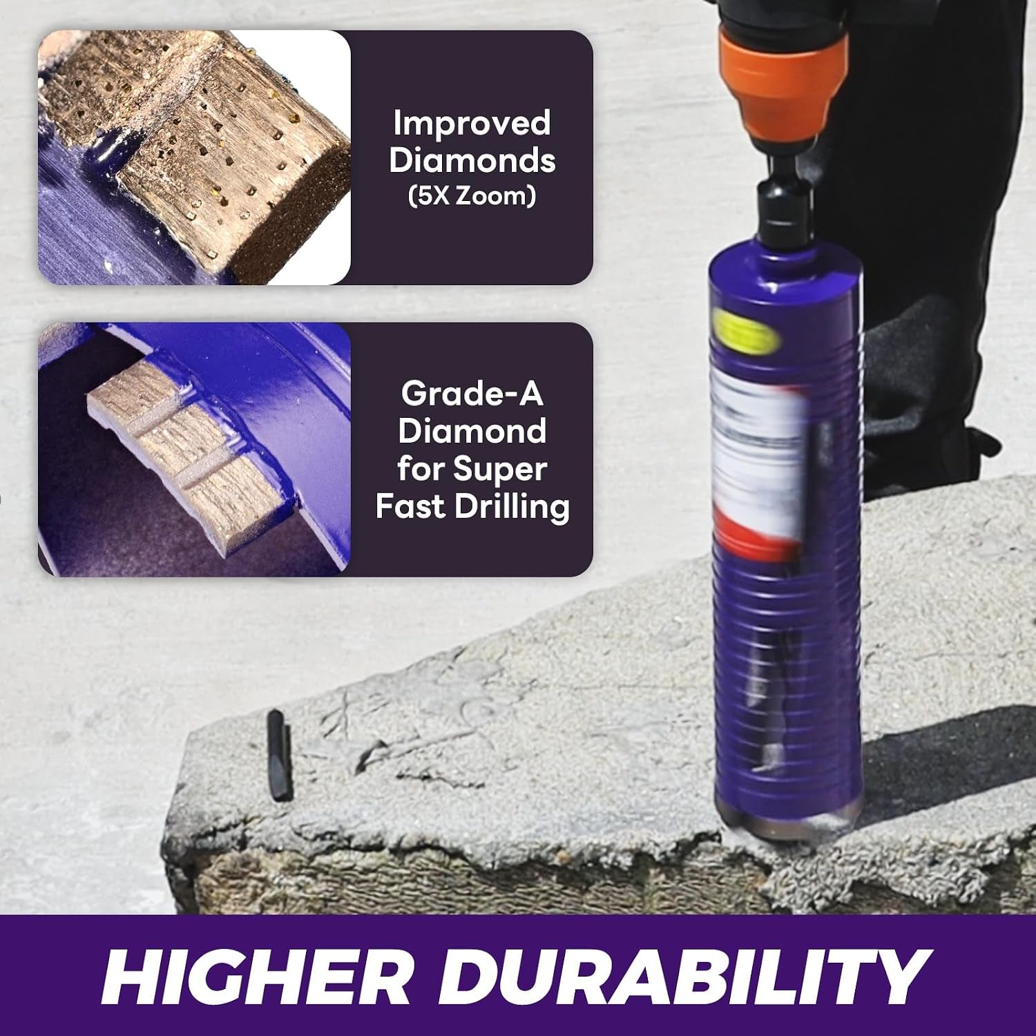 1-1/4" Core Drill Bit with Pilot Bit & Adapters(Sds plus and 1/2" Hex), 5/8"-11 Thread, 9.5" Depth, Upgraded-Welded Segments Diamond Core Bits for Concrete, Masonry, Brick, Stone