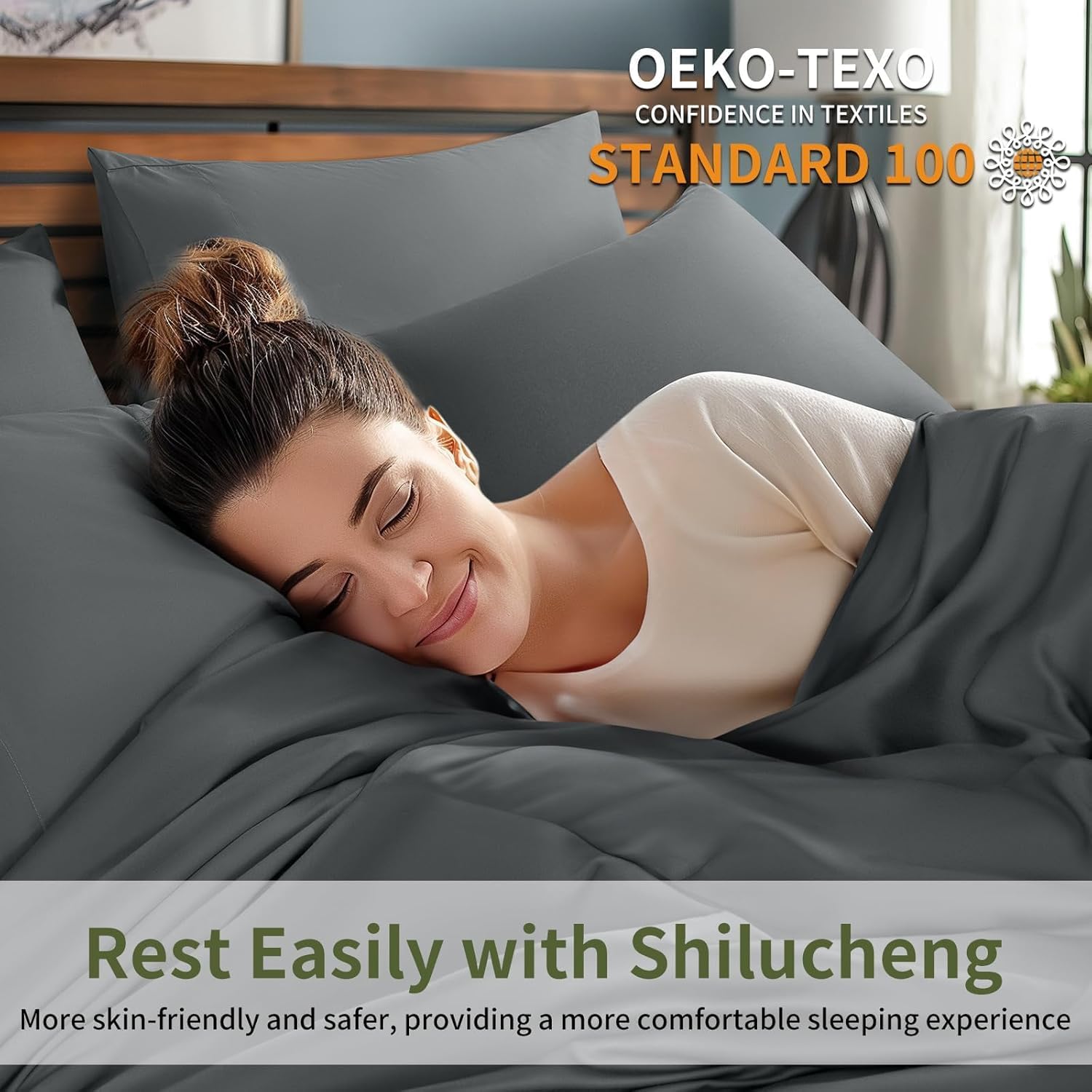 6 Piece King Sheet Sets, Cooling Sheets, Blend Rayon Derived from Bamboo, Deep Pocket up to 16", Breathable & Soft Bed Sheets, Hotel Silky Bedding Set, Dark Grey