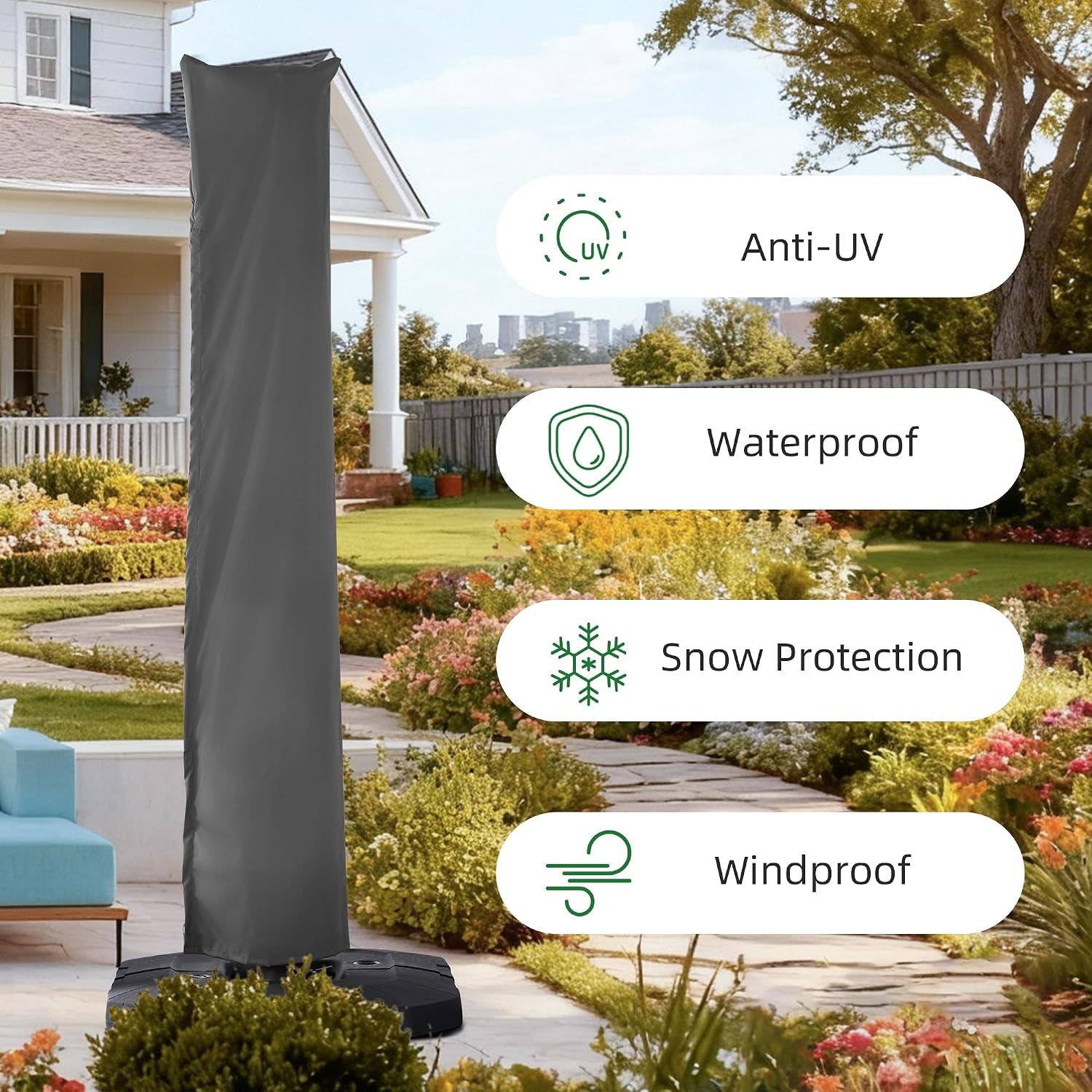 Cantilever Patio Umbrella Cover Outdoor Umbrella Covers, Grey | Telescopic Rod & Zipper, Waterproof, UV Resistant, for 9X9 FT, 10X10 FT, 9X12 FT and 10X13 FT Cantilever Umbrellas