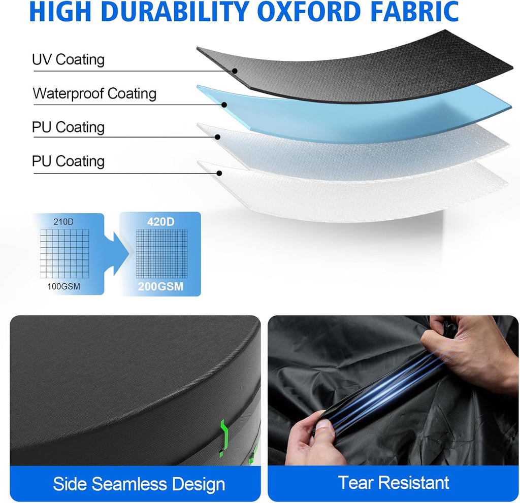 10Ft round Pool Cover for above Ground Pools, 420D Heavy Duty Solar Pool Cover with Windproof Strap Tensioner & Strips Fastener, Side Seamless Tear Resistant, Weatherproof & UV Resistant