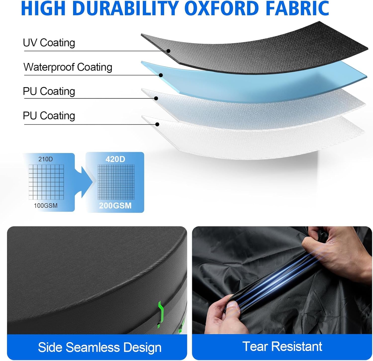 10Ft round Pool Cover for above Ground Pools, 420D Heavy Duty Solar Pool Cover with Windproof Strap Tensioner & Strips Fastener, Side Seamless Tear Resistant, Weatherproof & UV Resistant