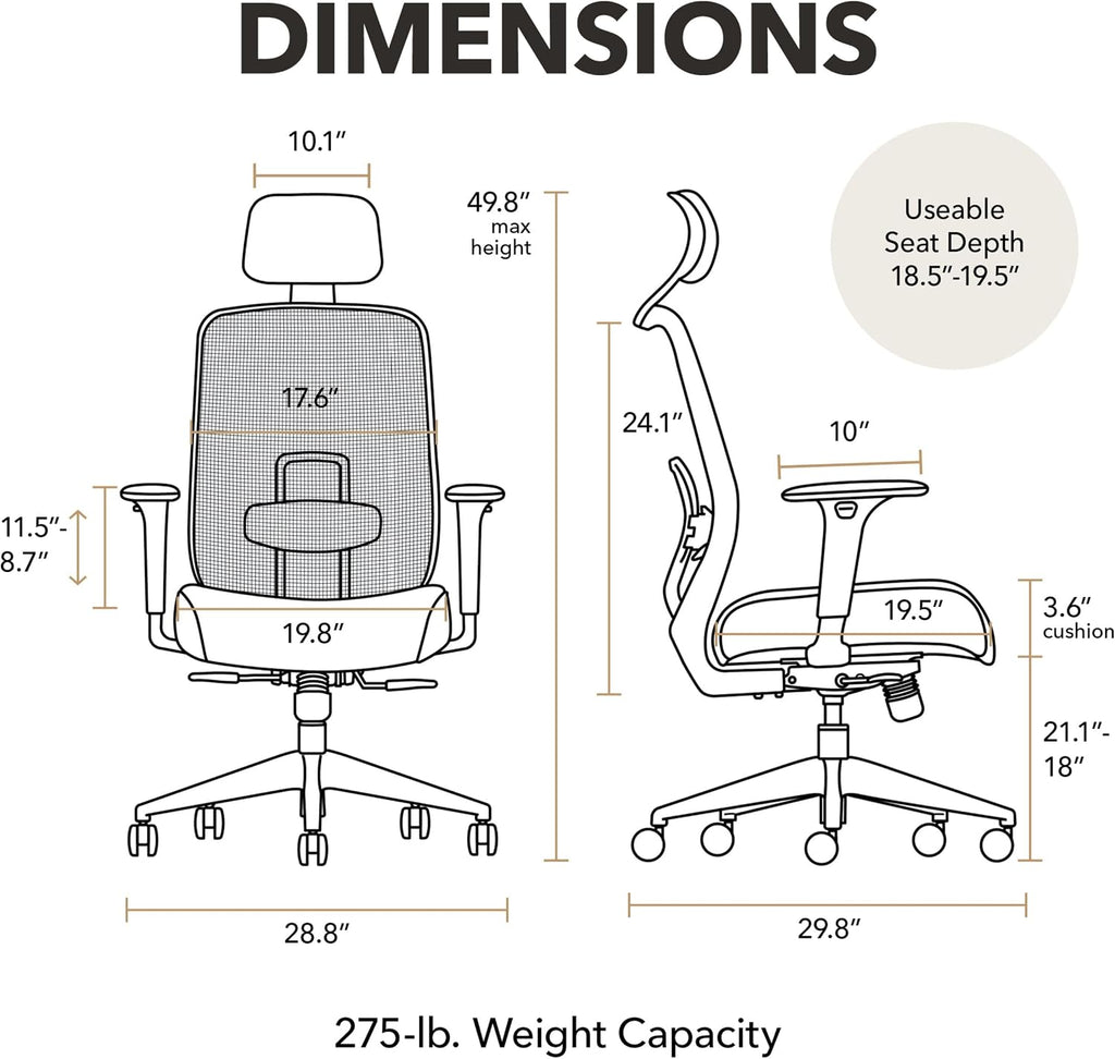 Altern Ergonomic Office Chair, Office Desk Computer Chair, Apricot | Mesh Desk Chair with Lumbar Support, Headrest, Seat Slide, Adjustable Arms, Computer Chair for Home Office Productivity