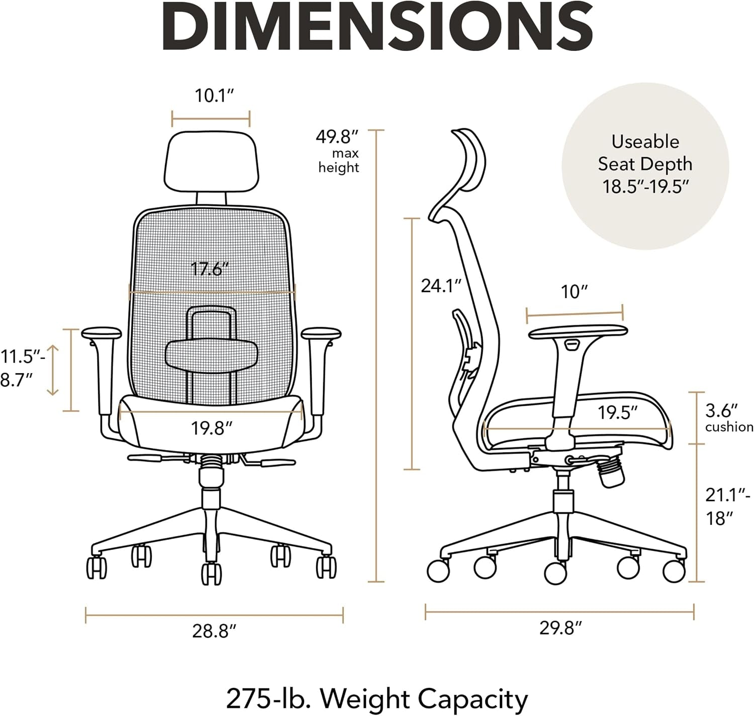 Altern Ergonomic Office Chair, Office Desk Computer Chair, Apricot | Mesh Desk Chair with Lumbar Support, Headrest, Seat Slide, Adjustable Arms, Computer Chair for Home Office Productivity