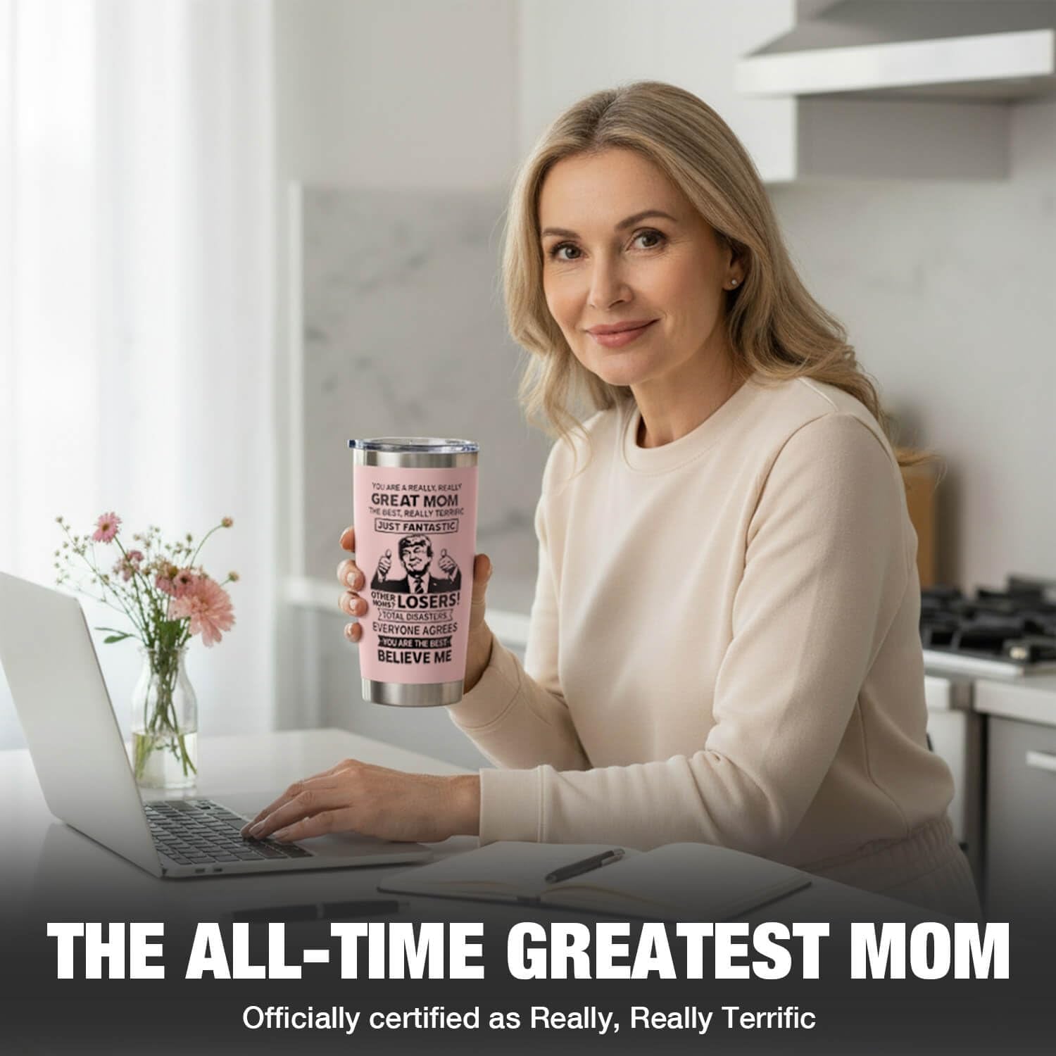 Gifts for Mom from Daughter, Son - Cool Birthday, Christmas, Mothers Day, Valentines Day Gift for Mom - Best Mom Ever Gifts - Moms Tumbler Cup Mug, 20 Oz Insulated Stainless Steel, Pink