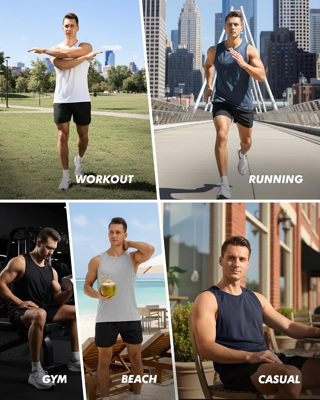 Tank Tops Men - Summer Black Quick Dry Moisture Wicking Workout Muscle Sleeveless Shirts for Gym Running Beach
