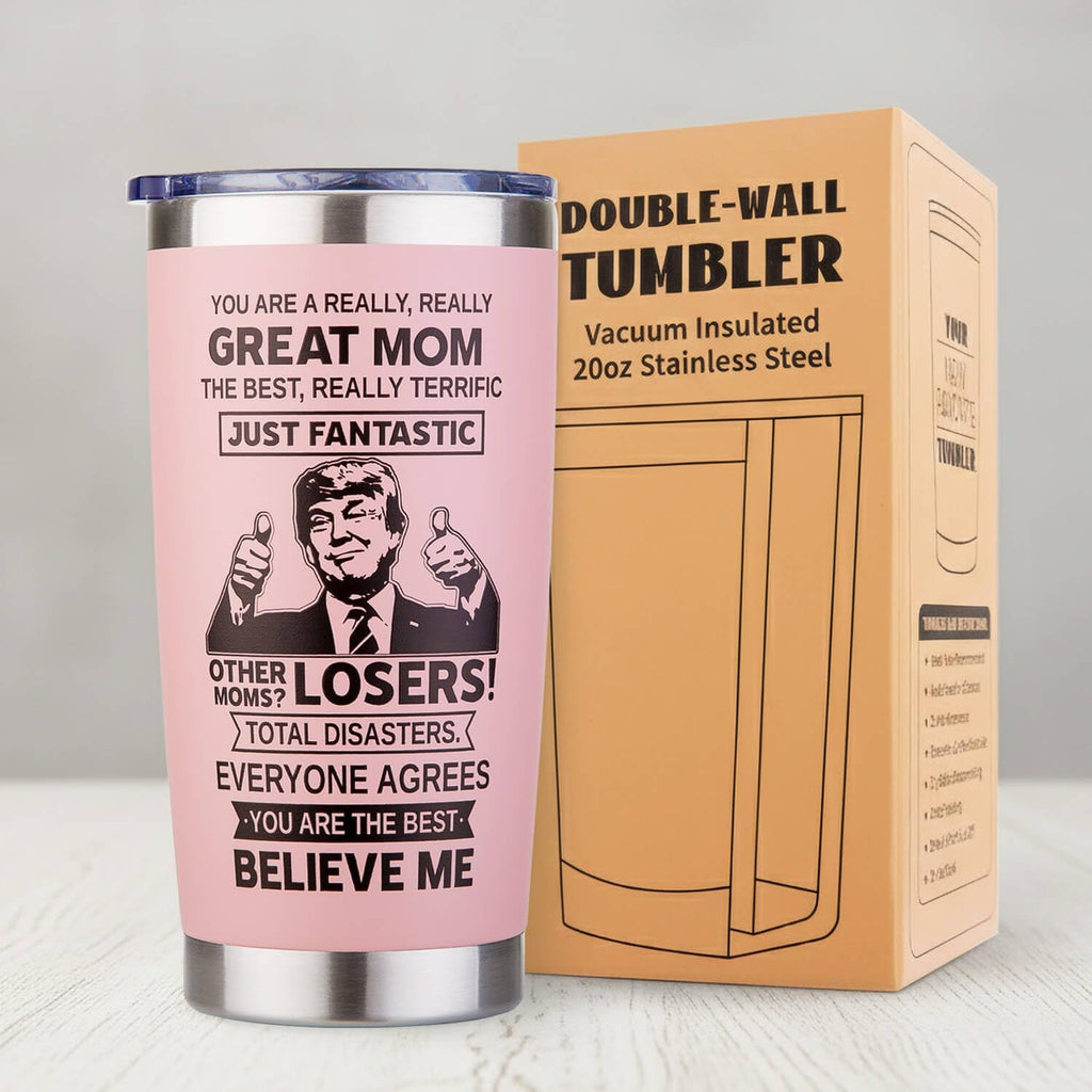 Gifts for Mom from Daughter, Son - Cool Birthday, Christmas, Mothers Day, Valentines Day Gift for Mom - Best Mom Ever Gifts - Moms Tumbler Cup Mug, 20 Oz Insulated Stainless Steel, Pink