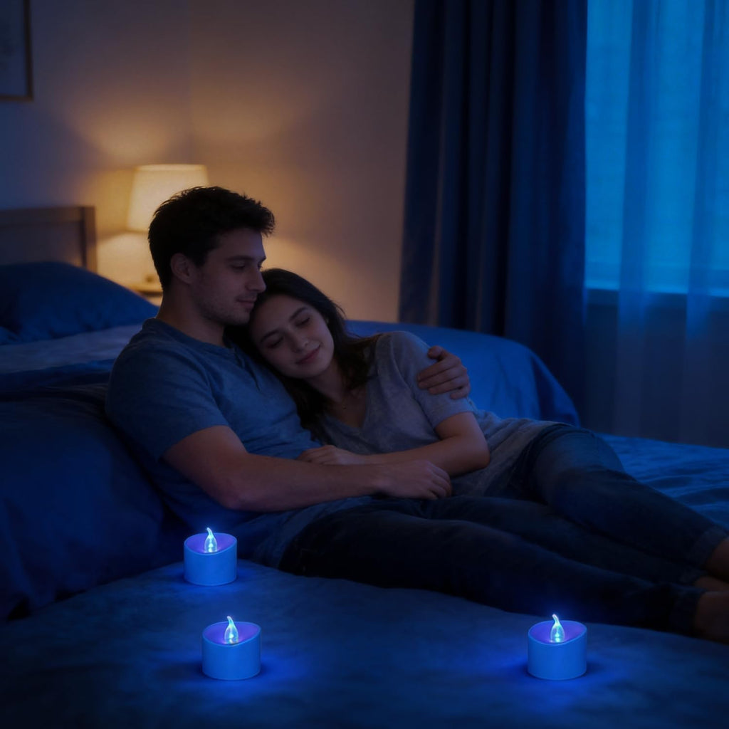 24 Pack Flickering LED Tea Lights, Last 100H+, Blue Light