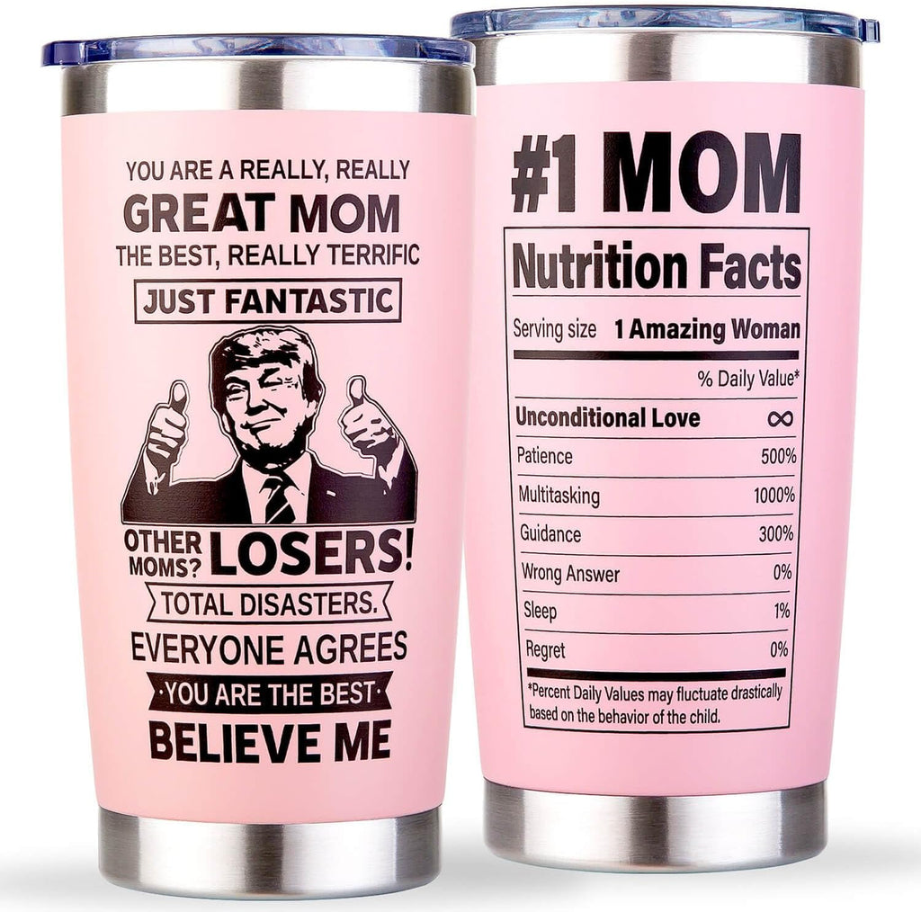 Gifts for Mom from Daughter, Son - Cool Birthday, Christmas, Mothers Day, Valentines Day Gift for Mom - Best Mom Ever Gifts - Moms Tumbler Cup Mug, 20 Oz Insulated Stainless Steel, Pink