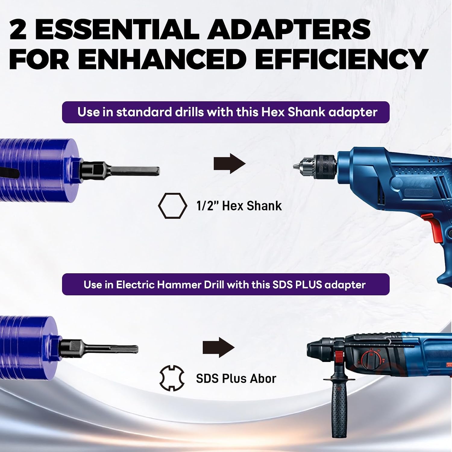 1-1/4" Core Drill Bit with Pilot Bit & Adapters(Sds plus and 1/2" Hex), 5/8"-11 Thread, 9.5" Depth, Upgraded-Welded Segments Diamond Core Bits for Concrete, Masonry, Brick, Stone