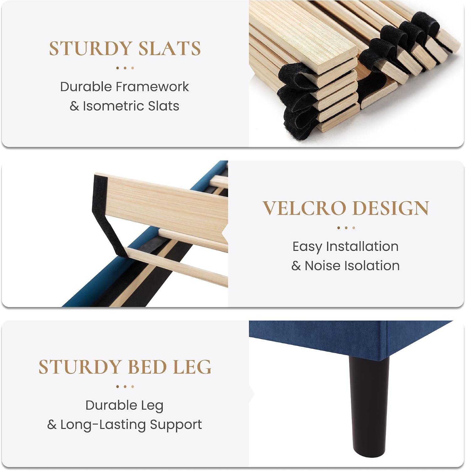 King Size Velvet Bed Frame with Adjustable Headboard, Blue | Vertical Channel Tufted Design, Upholstered Platform Bed, Wood Slats Support/No Box Spring Needed/Easy Assembly
