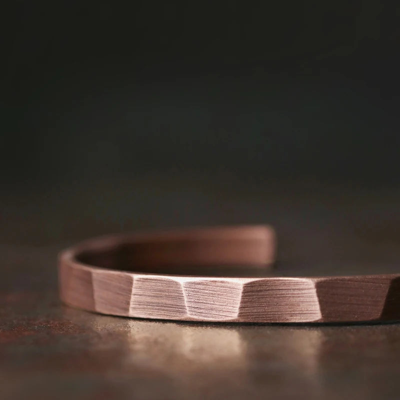 Pure Copper Handmade Bracelet Men Women Rustic Oxidized Cuff Bangle Punk Style Carved Metal Jewelry Gift for Him Her