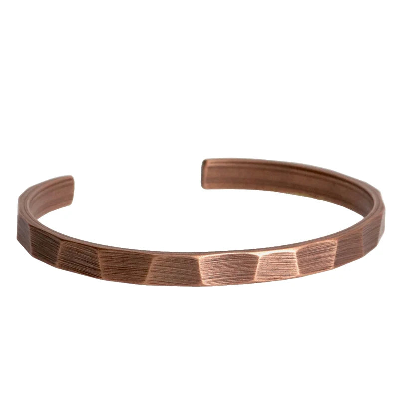 Pure Copper Handmade Bracelet Men Women Rustic Oxidized Cuff Bangle Punk Style Carved Metal Jewelry Gift for Him Her