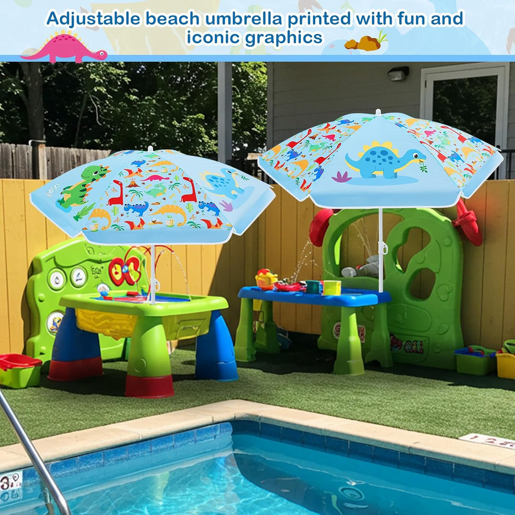Water Table Umbrella (Table Not Included), Kids Seaside Beach Umbrella Picnic Canopy for Summer Toddlers Sand Beach Camping Garden Outdoor Pool Shade Party Supply(Dinosaur Theme)