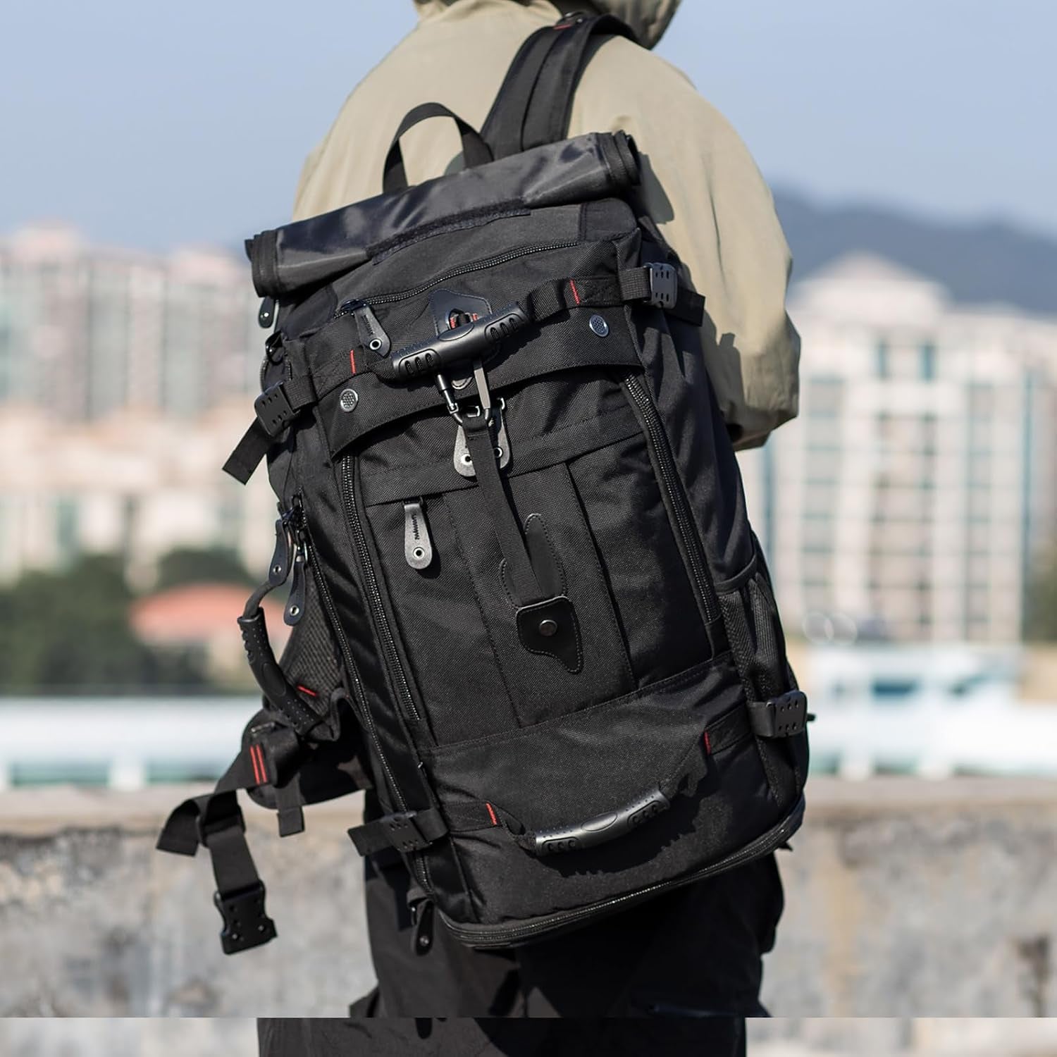 Large Capacity for Travel Hiking Sports Carry on Backpack Durable Convertible Duffle Bag Laptop Airplane (Black, 45L-Normal)