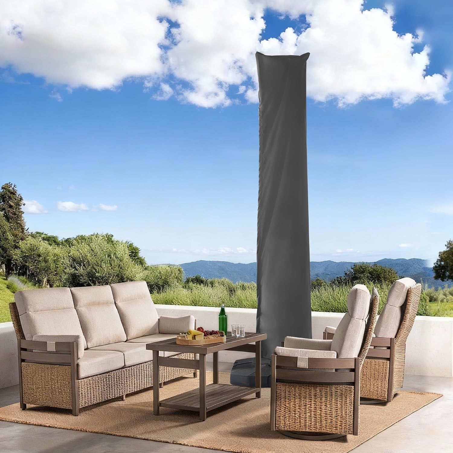Cantilever Patio Umbrella Cover Outdoor Umbrella Covers, Grey | Telescopic Rod & Zipper, Waterproof, UV Resistant, for 9X9 FT, 10X10 FT, 9X12 FT and 10X13 FT Cantilever Umbrellas