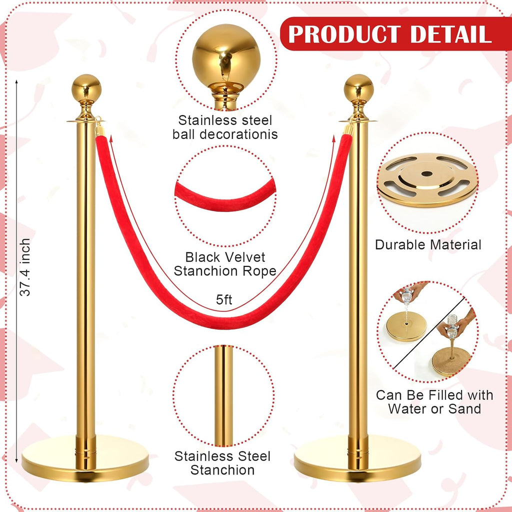 4 Set Prom Send off 2026 with Carpet Runner Stainless Steel Stanchion 7 X 5 Ft Class of 2026 Prom Background 3.3 X 16.5 Ft Carpet Runner Velvet Ropes for Graduation Party Decoration(Red)