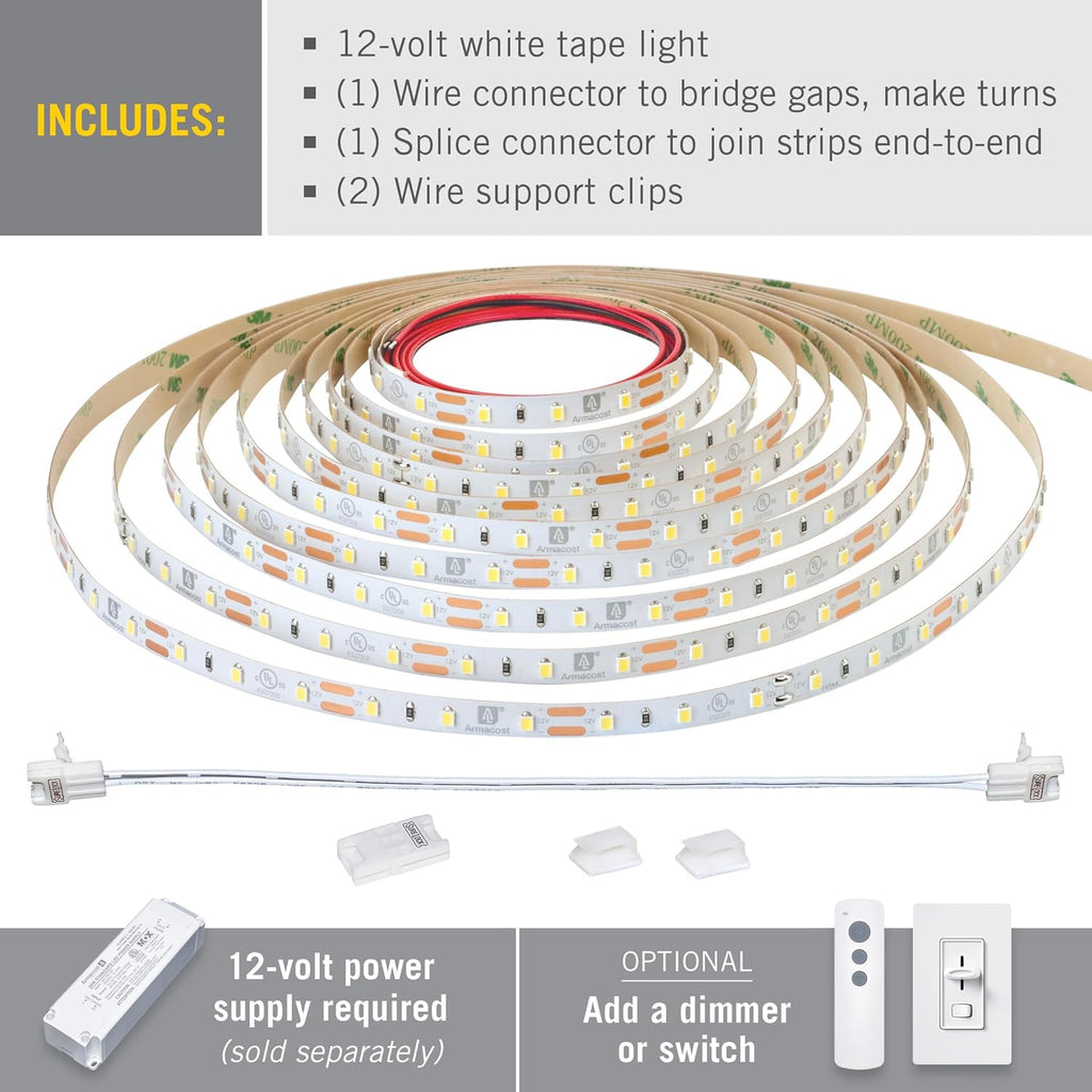 Ribbonflex Pro 12V White LED Strip Lights 60 Led/M, 3000K, 12 Ft, 142220