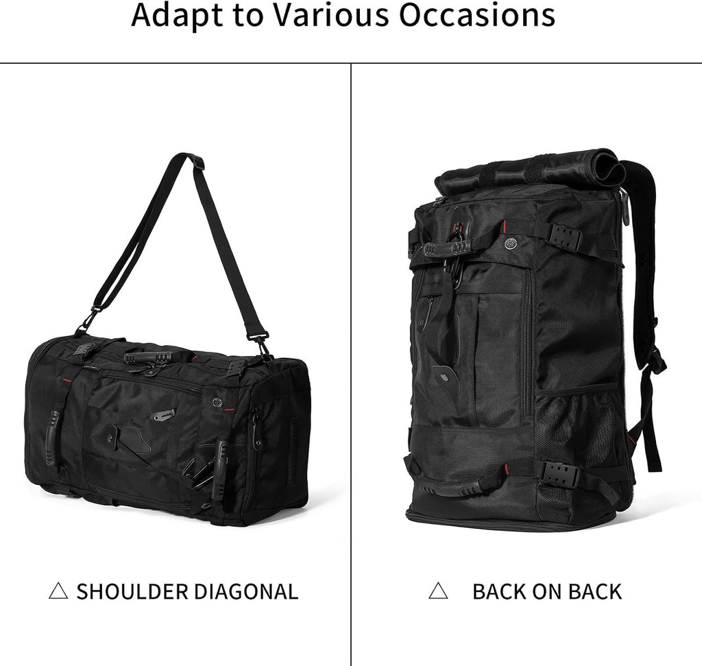 Large Capacity for Travel Hiking Sports Carry on Backpack Durable Convertible Duffle Bag Laptop Airplane (Black, 45L-Normal)