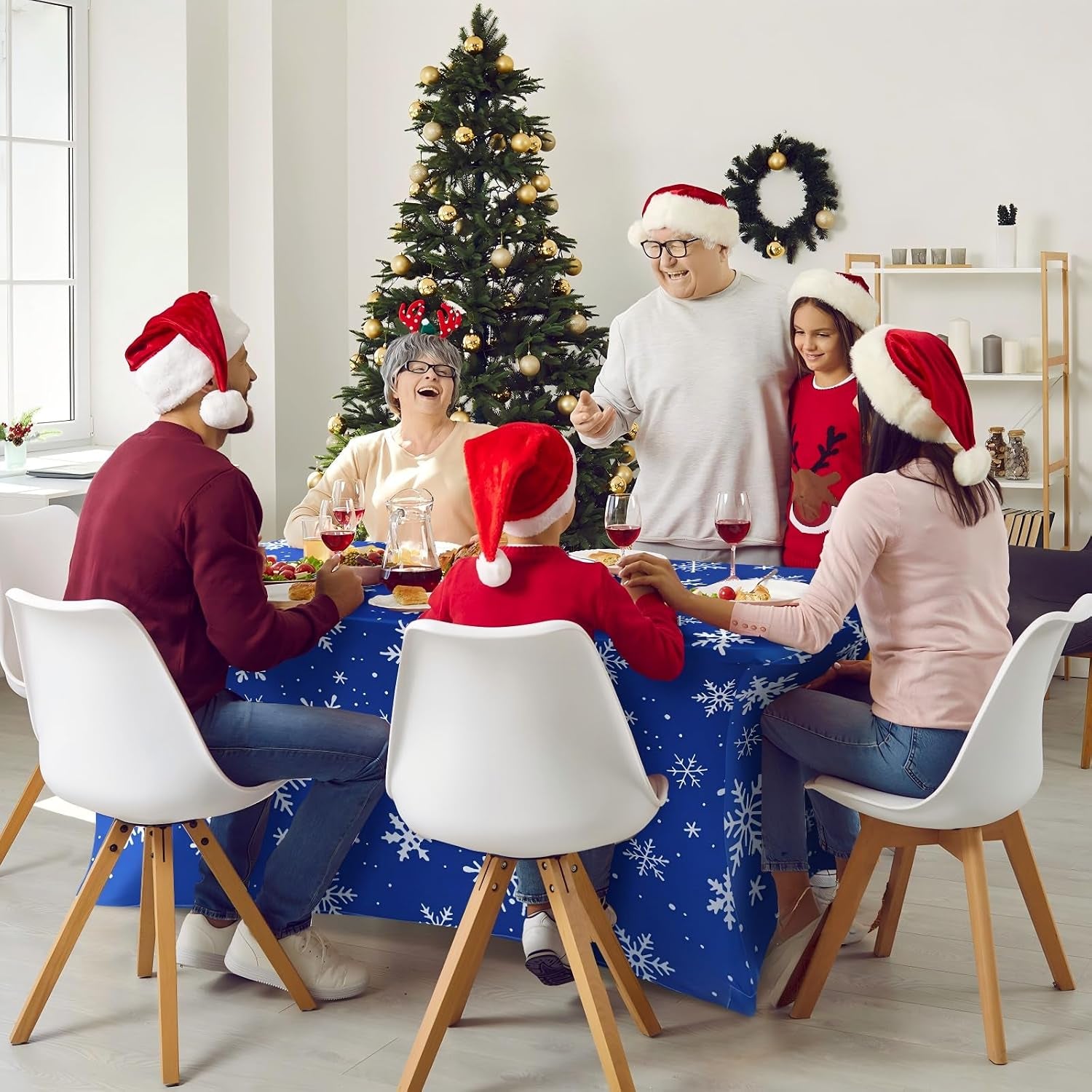 2 Pcs Winter Snowflake Stretch Table Cover 6 Feet Snowflake Xmas Spandex Table Clothes Party Decorations for Holiday Party Celebration Picnic Dinner Decor