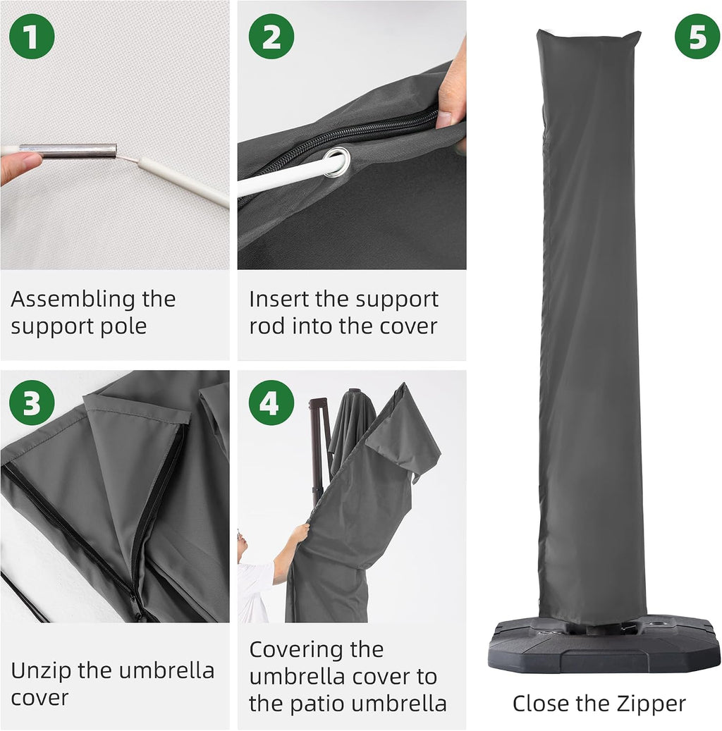 Cantilever Patio Umbrella Cover Outdoor Umbrella Covers, Grey | Telescopic Rod & Zipper, Waterproof, UV Resistant, for 9X9 FT, 10X10 FT, 9X12 FT and 10X13 FT Cantilever Umbrellas