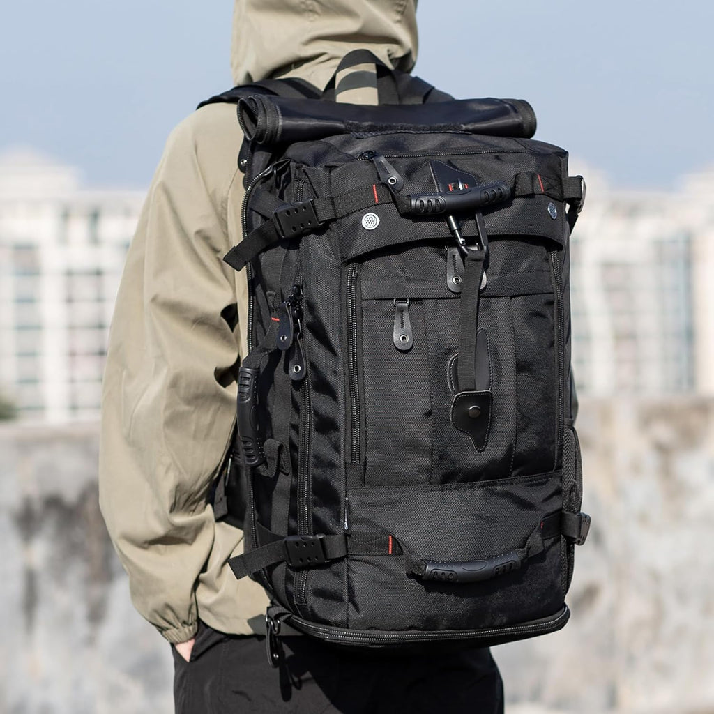 Large Capacity for Travel Hiking Sports Carry on Backpack Durable Convertible Duffle Bag Laptop Airplane (Black, 45L-Normal)