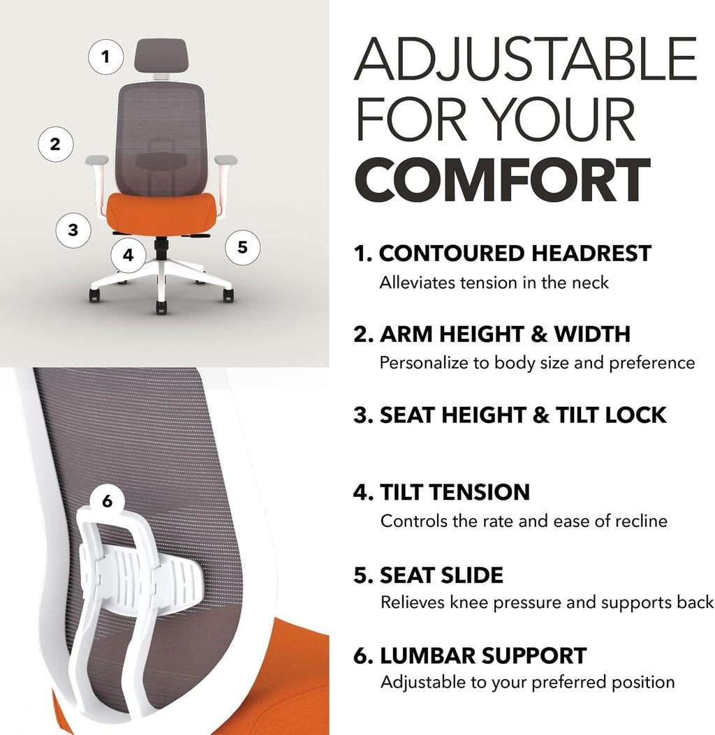 Altern Ergonomic Office Chair, Office Desk Computer Chair, Apricot | Mesh Desk Chair with Lumbar Support, Headrest, Seat Slide, Adjustable Arms, Computer Chair for Home Office Productivity