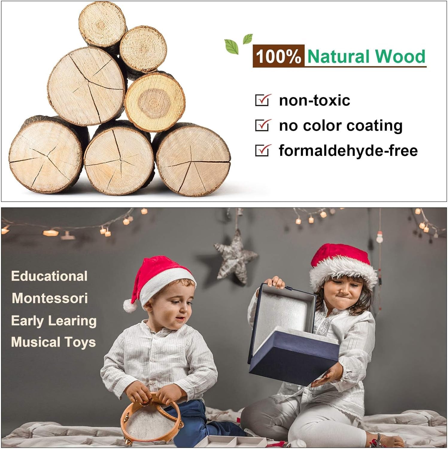 Toddler Musical Instruments Montessori Natural Wooden Percussion Instruments for Kids Preschool Educational Musical Toys Set for Boys and Girls with Storage Bag