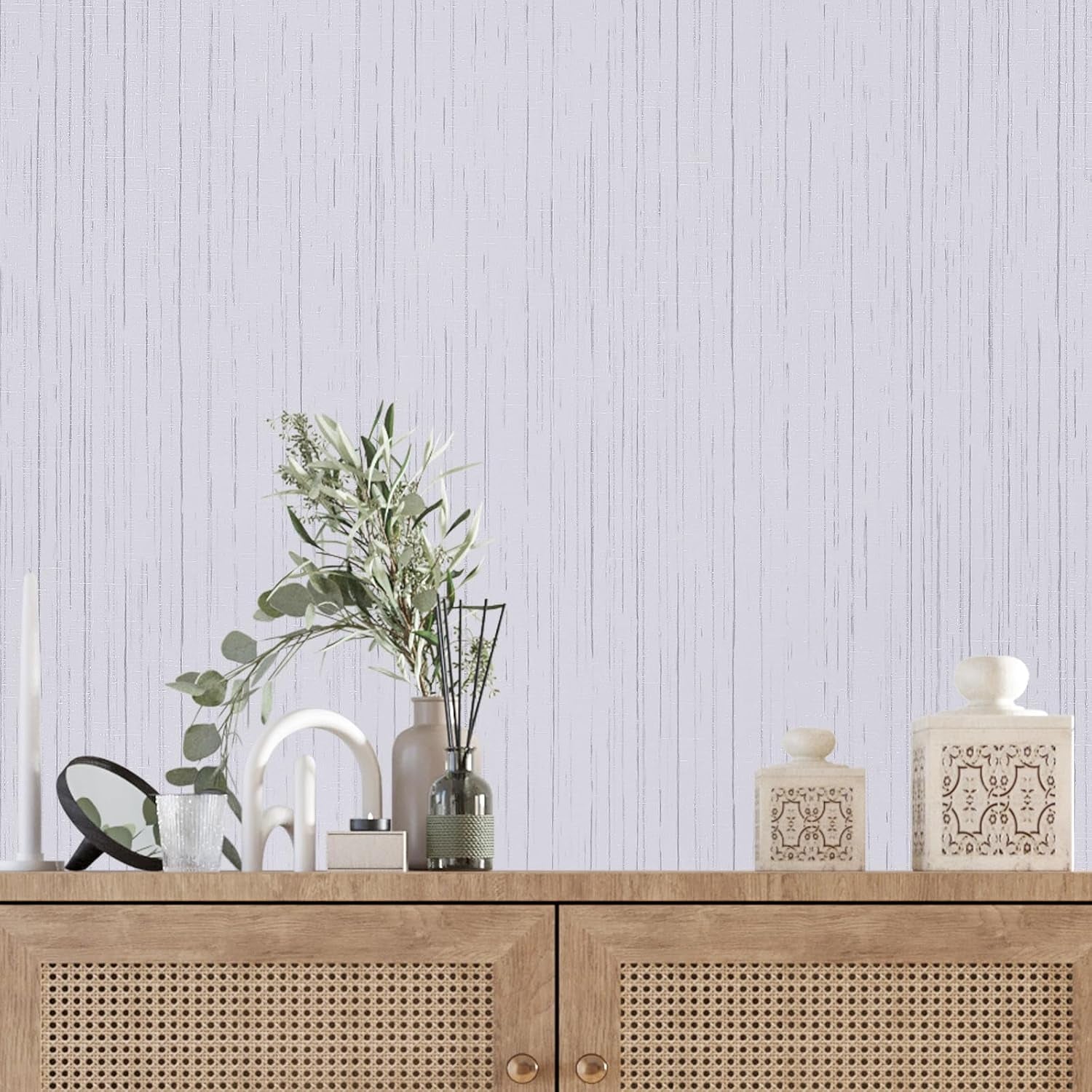 White Grasscloth Peel and Stick Wallpaper Vintage Texture Removable Waterproof Wallpaper for Room Walls, Cabinets, Furniture, Drawers, Desk a Set of 15.7"X300"